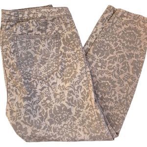 Anthropologie Floral Patterned Jeans - Gray and Cream
